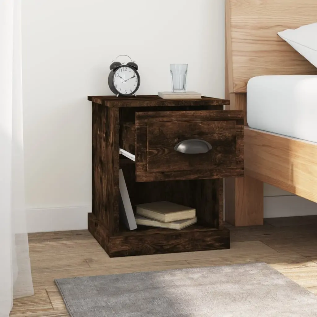 Smoked Oak Nightstand Set 2 Piece Bedside Tables Multifunctional Storage Drawer Open Compartment