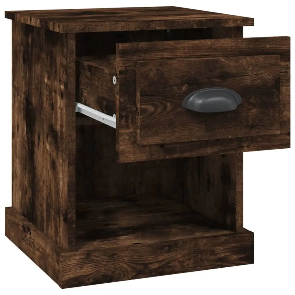 Smoked Oak Nightstand Set 2 Piece Bedside Tables Multifunctional Storage Drawer Open Compartment