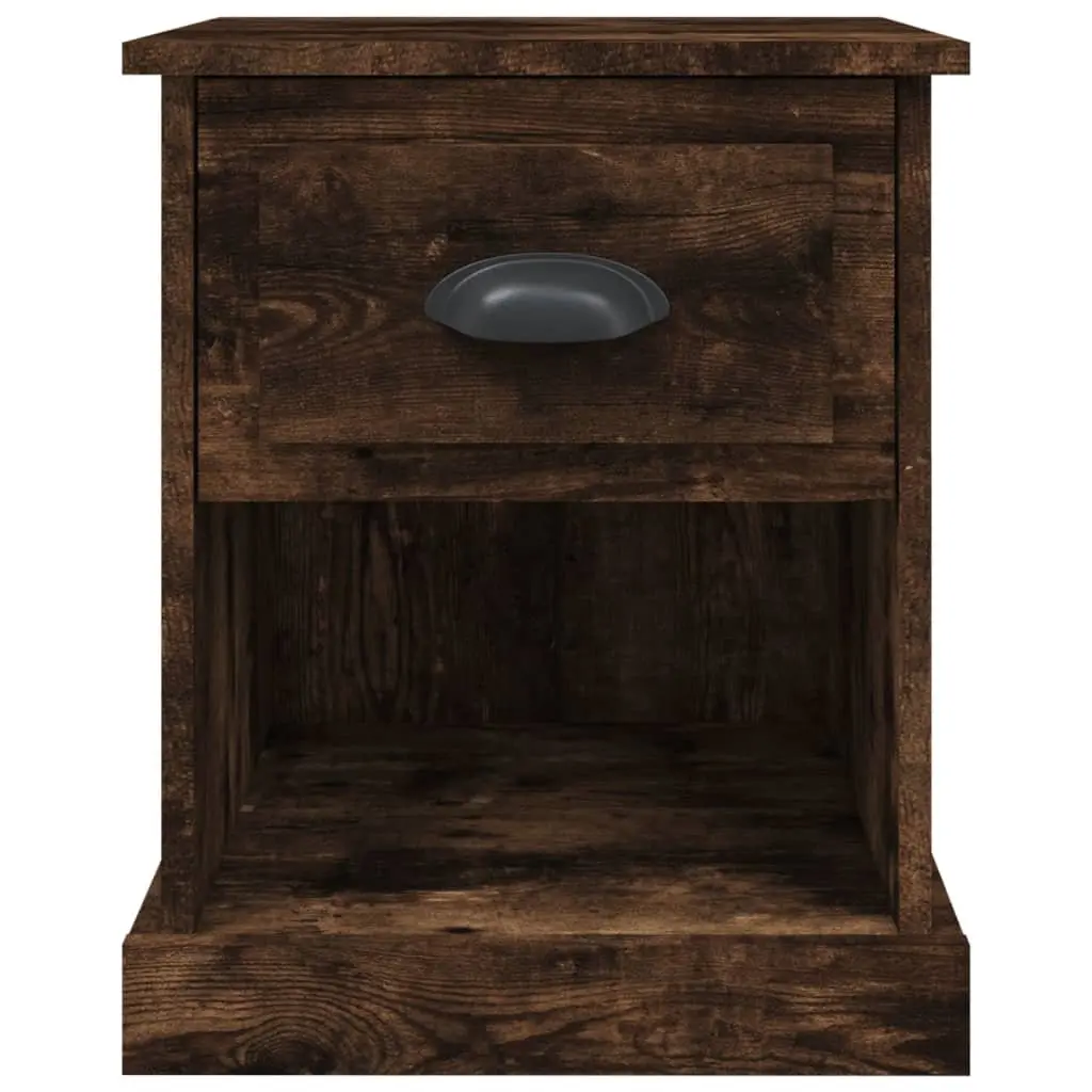 Smoked Oak Nightstand Set 2 Piece Bedside Tables Multifunctional Storage Drawer Open Compartment