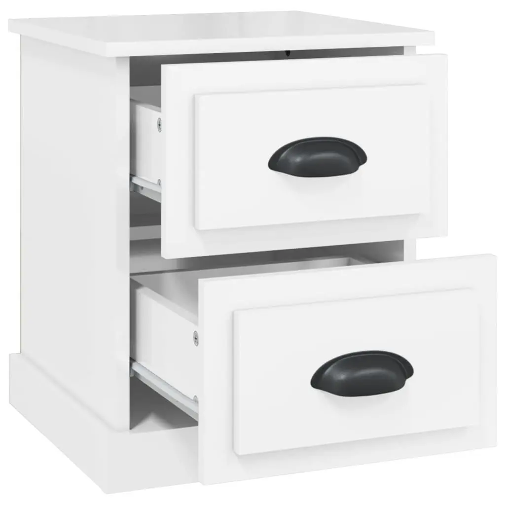 Bedside Cabinet 2 Drawer White Gloss Engineered Wood Storage Table