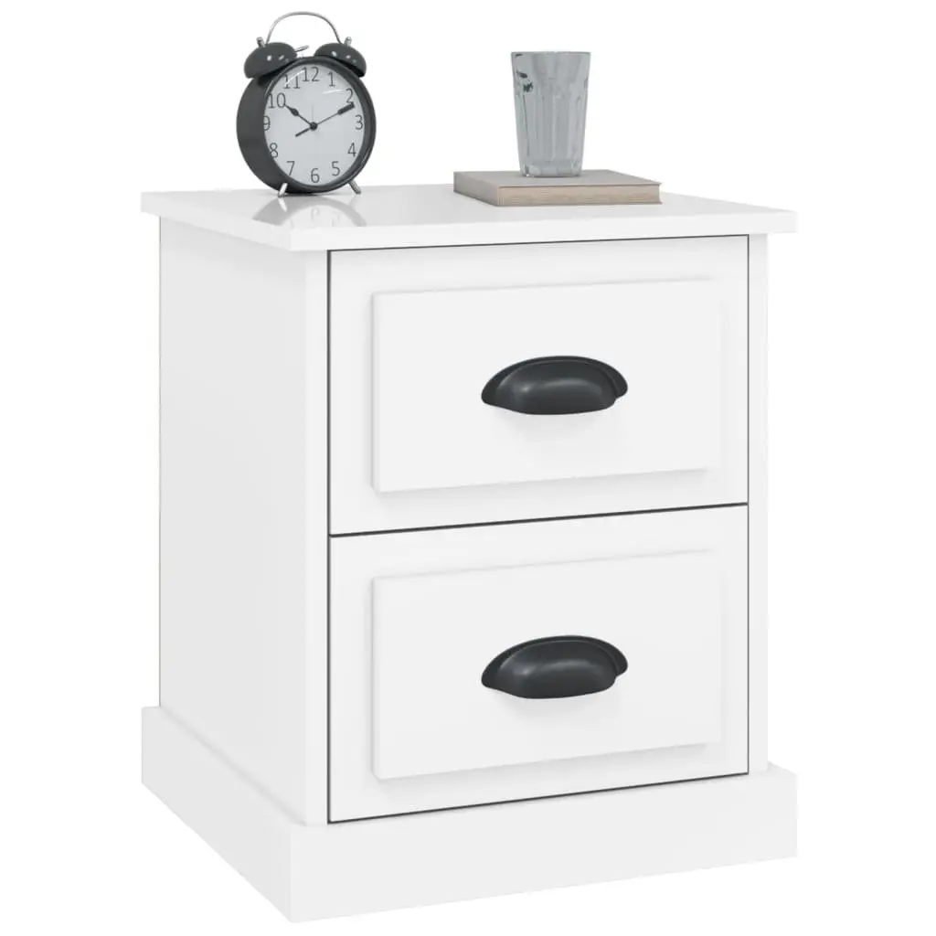 Bedside Cabinet 2 Drawer White Gloss Engineered Wood Storage Table