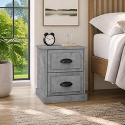 Bedside Cabinet Grey 39x39x47.5 cm 2 Drawer Engineered Wood Nightstand Storage