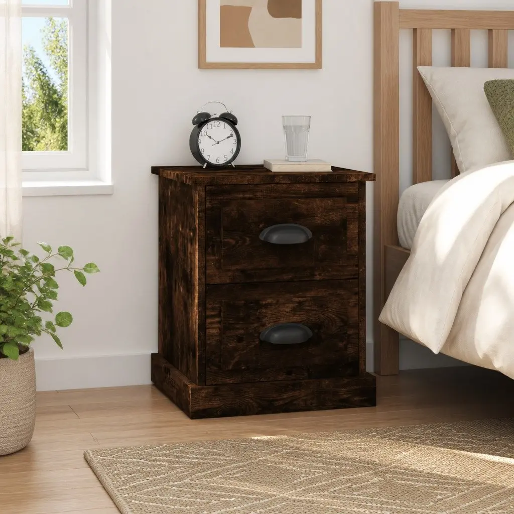 Bedside Cabinets 2 pcs Brown Engineered Wood Nightstand with 2 Drawers