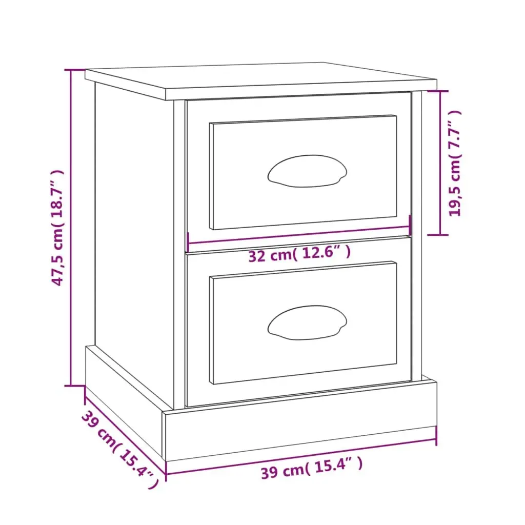 Bedside Cabinets 2 pcs Brown Engineered Wood Nightstand with 2 Drawers
