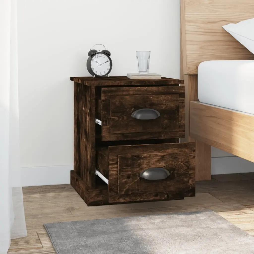 Bedside Cabinets 2 pcs Brown Engineered Wood Nightstand with 2 Drawers