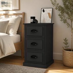 Bedside Cabinet Black 39x39x67 cm Engineered Wood Nightstand with 3 Drawers