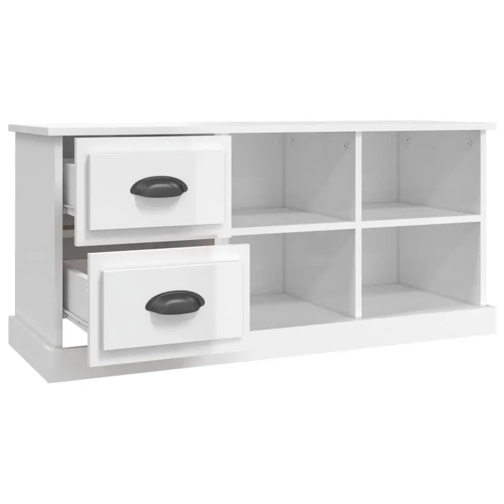 TV Cabinet High Gloss White 2 Drawers 4 Compartments