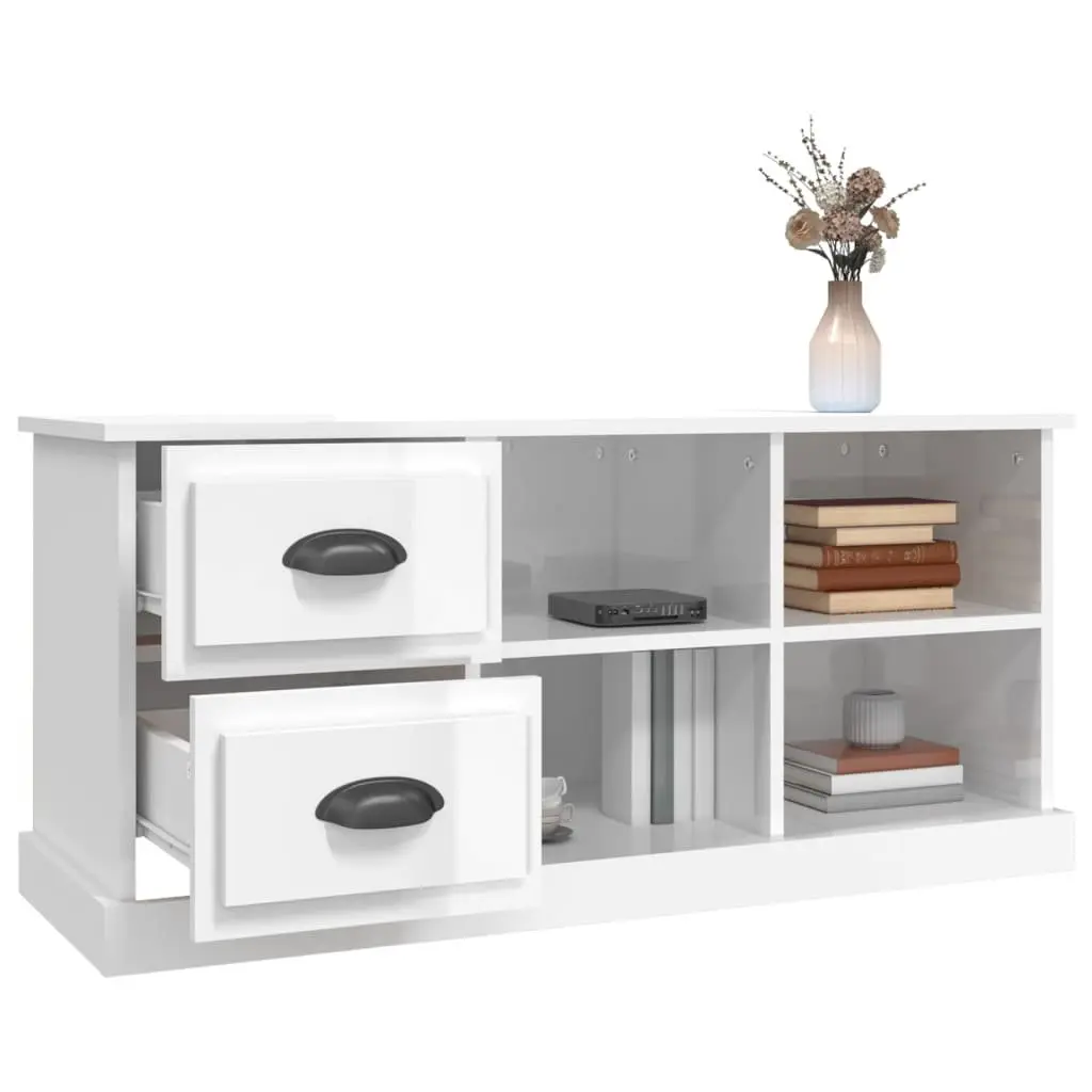 TV Cabinet High Gloss White 2 Drawers 4 Compartments