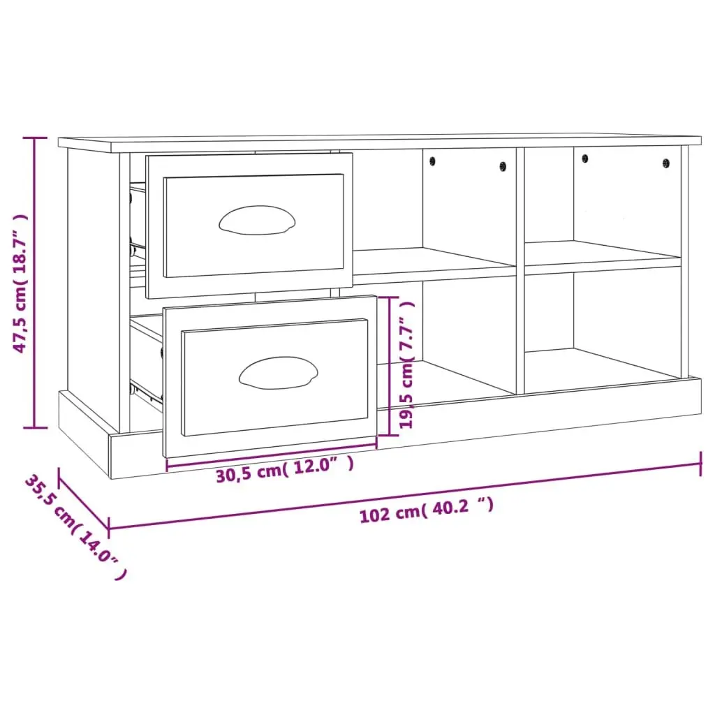 TV Cabinet High Gloss White 2 Drawers 4 Compartments