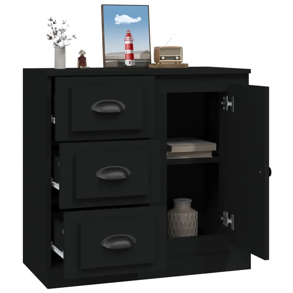 Black Sideboard Storage Cabinet Engineered Wood Spacious Storage Compartments