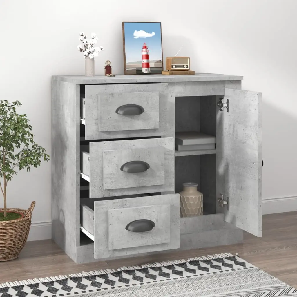 Grey Sideboard Storage Cabinet Engineered Wood Buffet Display Unit
