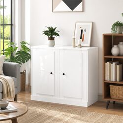 Sideboards 2 pcs High Gloss White Storage Cabinet Engineered Wood Cupboard