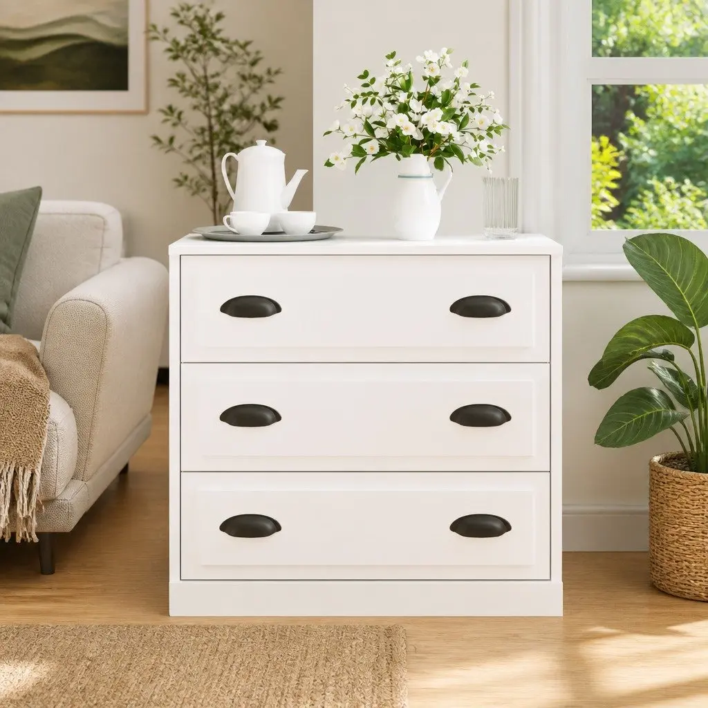 Sideboard Cabinet 70cm High Gloss White Engineered Wood Storage Furniture