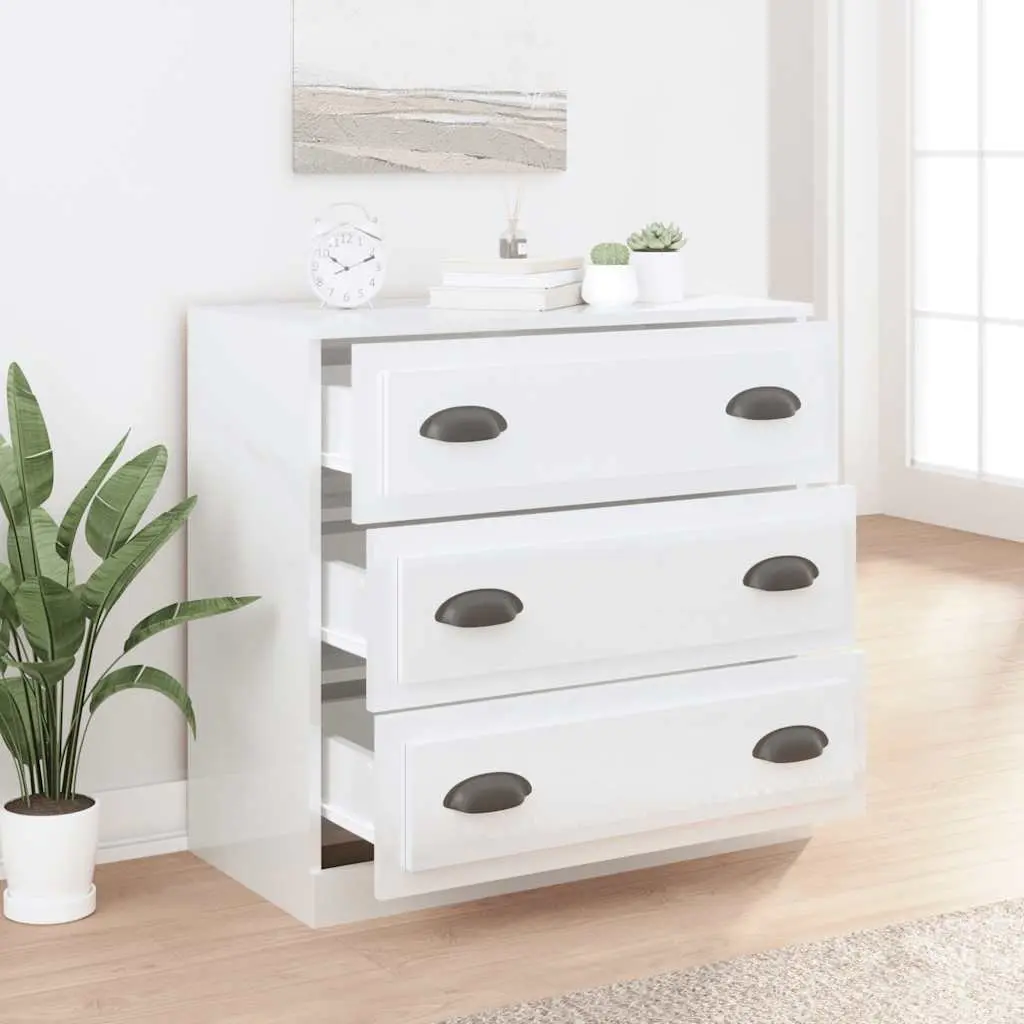 Sideboard Cabinet 70cm High Gloss White Engineered Wood Storage Furniture