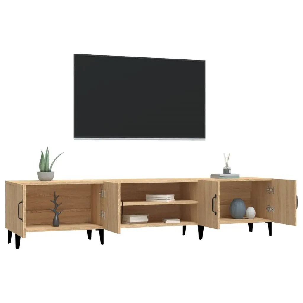 Engineered Wood TV Cabinet Brown Storage Unit with 4 Doors and 4 Compartments for Living Room Display