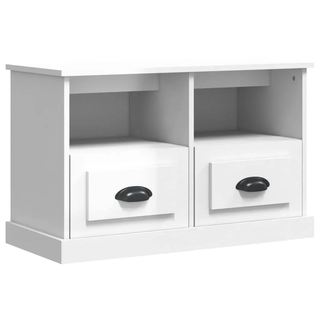TV Cabinet 80x35x50cm White High Gloss Engineered Wood 2 Drawers 2 Open Compartments