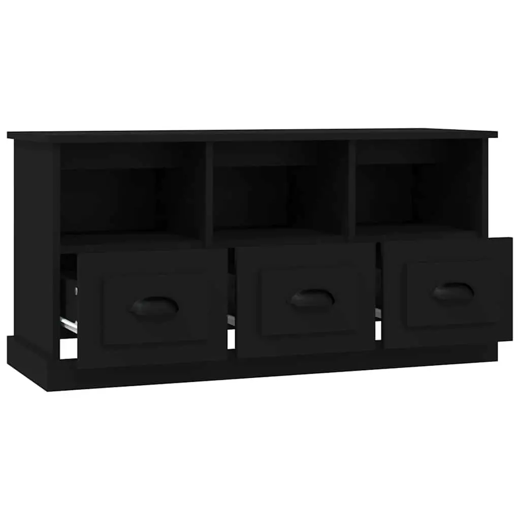 TV Cabinet Black Engineered Wood Storage Unit with Drawers and Open Compartments