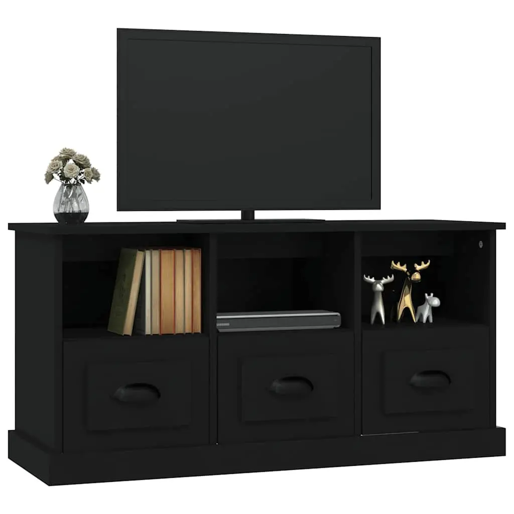 TV Cabinet Black Engineered Wood Storage Unit with Drawers and Open Compartments