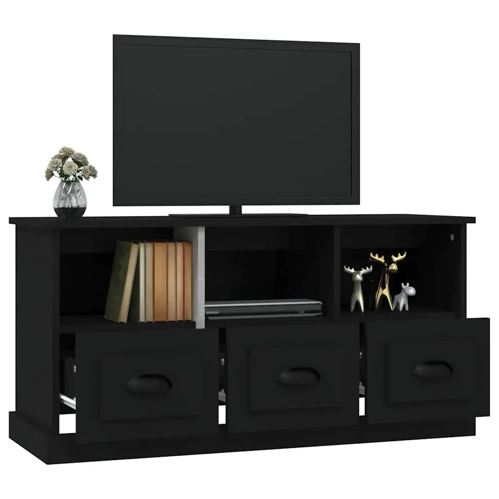 TV Cabinet Black Engineered Wood Storage Unit with Drawers and Open Compartments