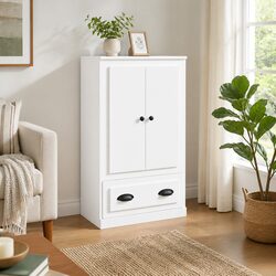 White Highboard Storage Cabinet 60x35.5x103.5cm Engineered Wood Sideboard