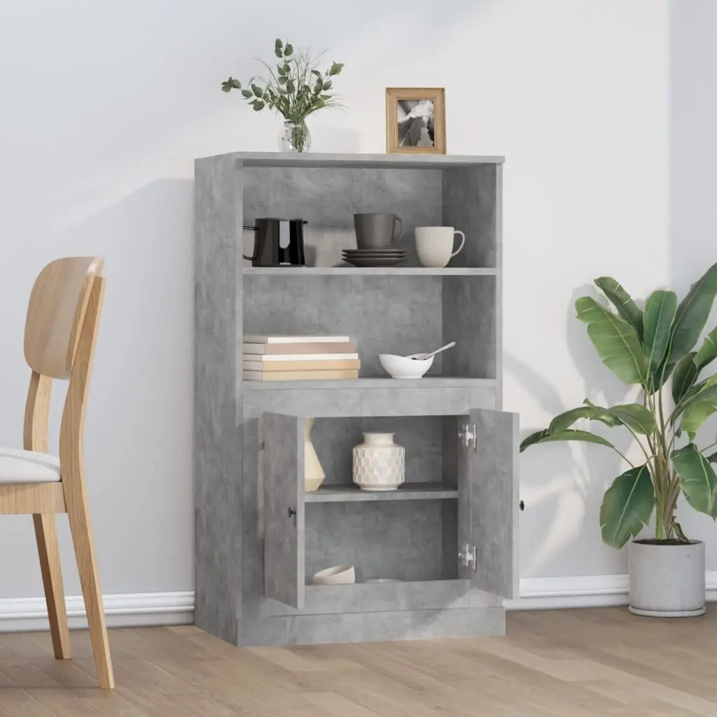 Highboard Storage Cabinet Grey Engineered Wood 60x35.5x103.5cm Spacious Compartments and Smooth Display Surface