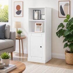 White Highboard Storage Cabinet 36x35.5x103.5cm Engineered Wood Sideboard