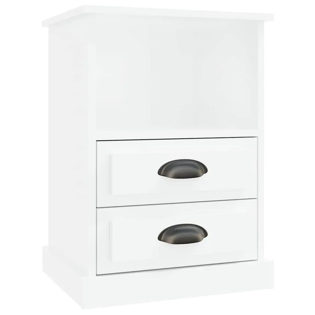 White High Gloss Bedside Cabinets 2 Piece Set Storage Drawers Nightstands with Open Compartment
