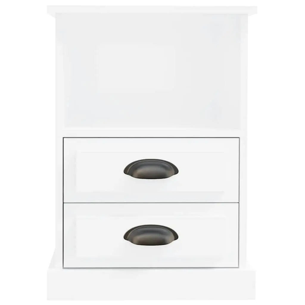 White High Gloss Bedside Cabinets 2 Piece Set Storage Drawers Nightstands with Open Compartment