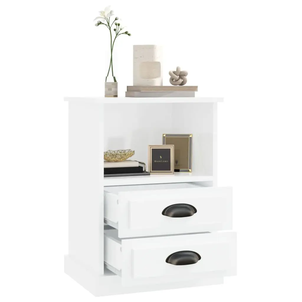 White High Gloss Bedside Cabinets 2 Piece Set Storage Drawers Nightstands with Open Compartment