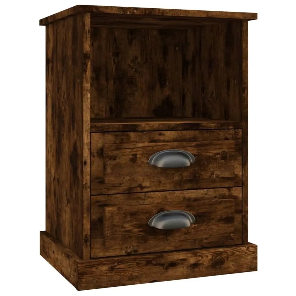 Bedside Cabinets 2 pcs Brown 43x36x60 cm Engineered Wood Drawers Open Compartment Storage