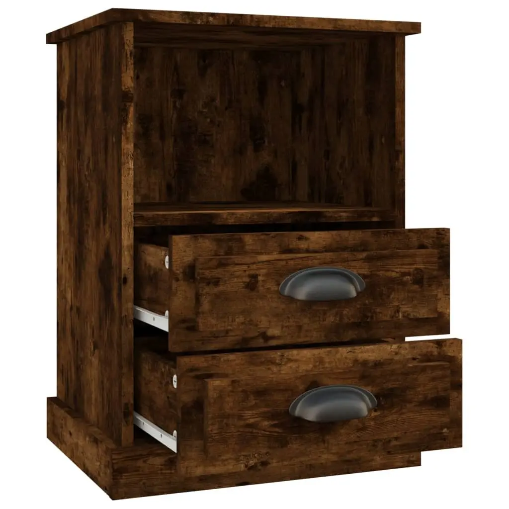 Bedside Cabinets 2 pcs Brown 43x36x60 cm Engineered Wood Drawers Open Compartment Storage