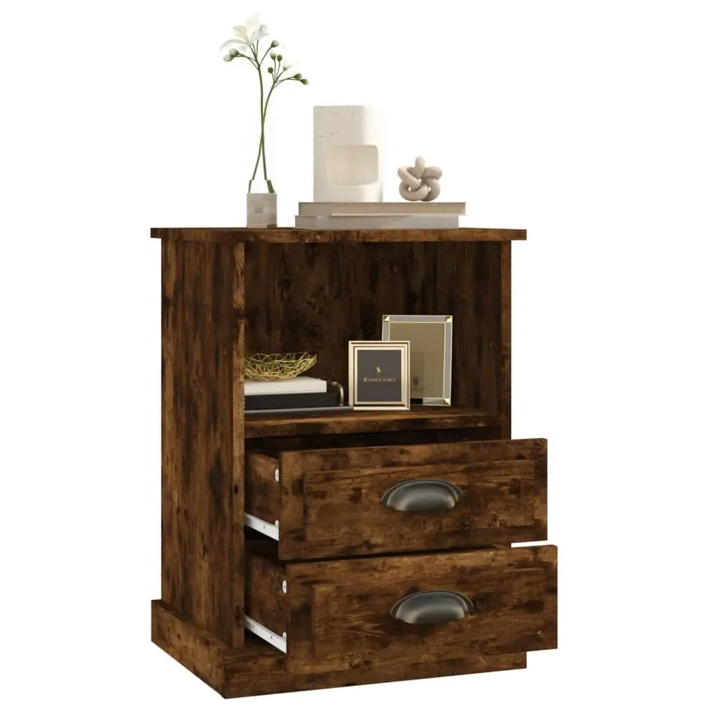 Bedside Cabinets 2 pcs Brown 43x36x60 cm Engineered Wood Drawers Open Compartment Storage