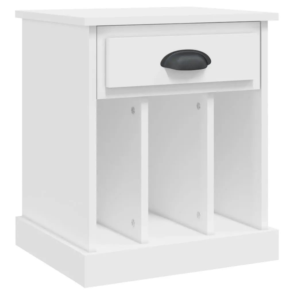 Bedside Cabinet White Engineered Wood Drawer and 3 Storage Compartments 2 Piece Set