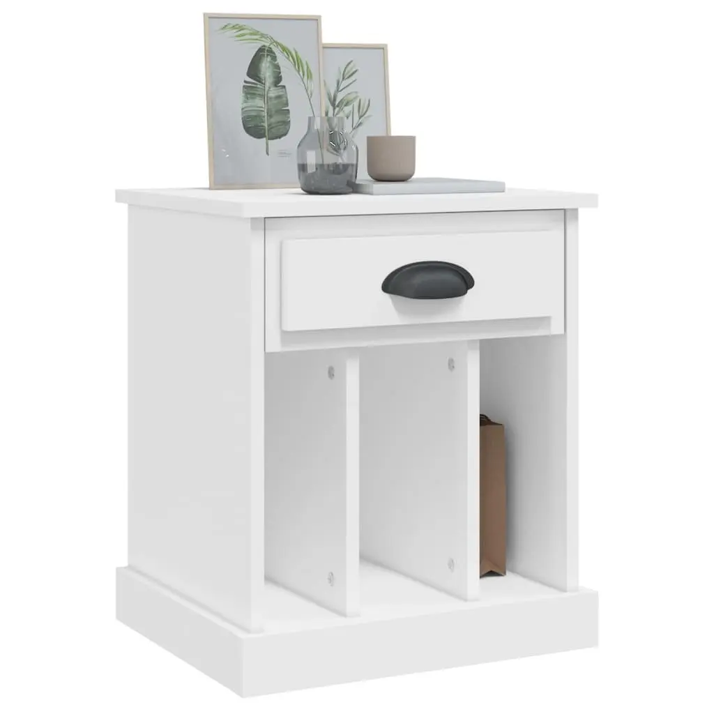 Bedside Cabinet White Engineered Wood Drawer and 3 Storage Compartments 2 Piece Set