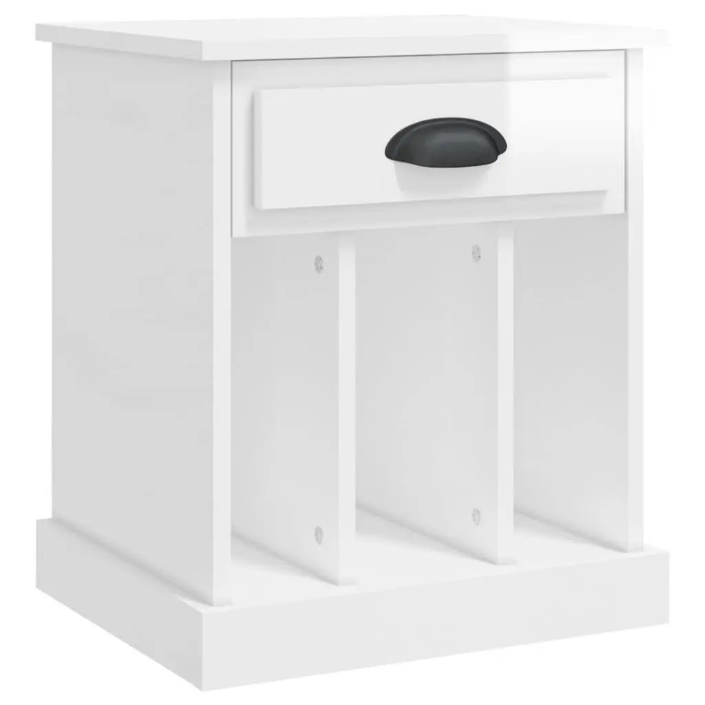 Bedside Cabinets 2 pcs High Gloss White Storage Nightstand with Drawer and 3 Compartments