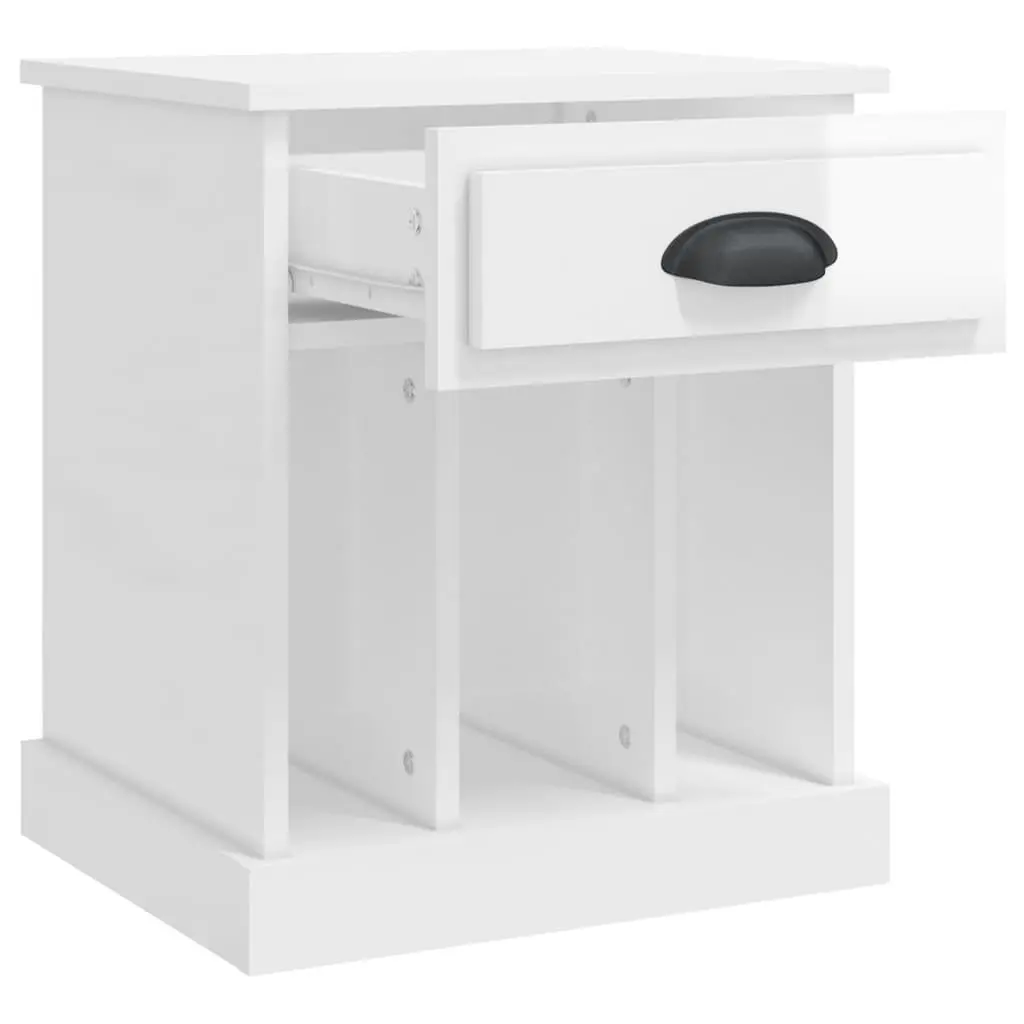 Bedside Cabinets 2 pcs High Gloss White Storage Nightstand with Drawer and 3 Compartments
