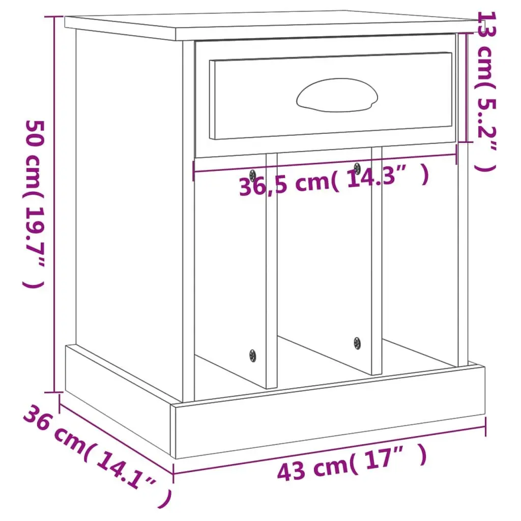 Bedside Cabinets 2 pcs Grey Engineered Wood Drawer Storage Nightstand Side Table