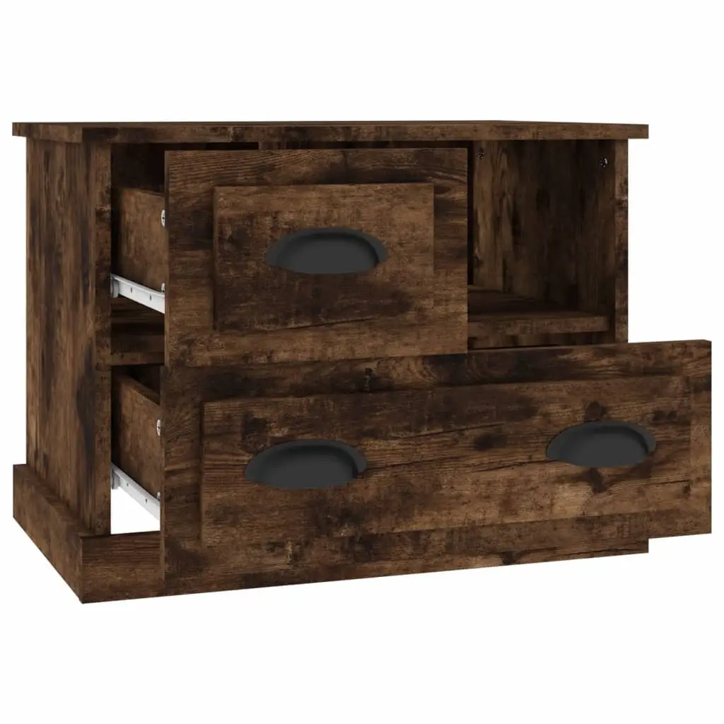 Bedside Cabinet Brown Engineered Wood Storage Table with 2 Drawers