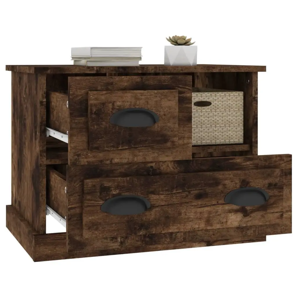 Bedside Cabinet Brown Engineered Wood Storage Table with 2 Drawers