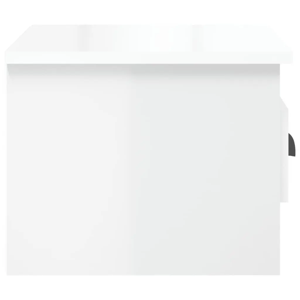 Wall-Mounted Bedside Cabinet White High Gloss Floating Nightstand Drawer Storage