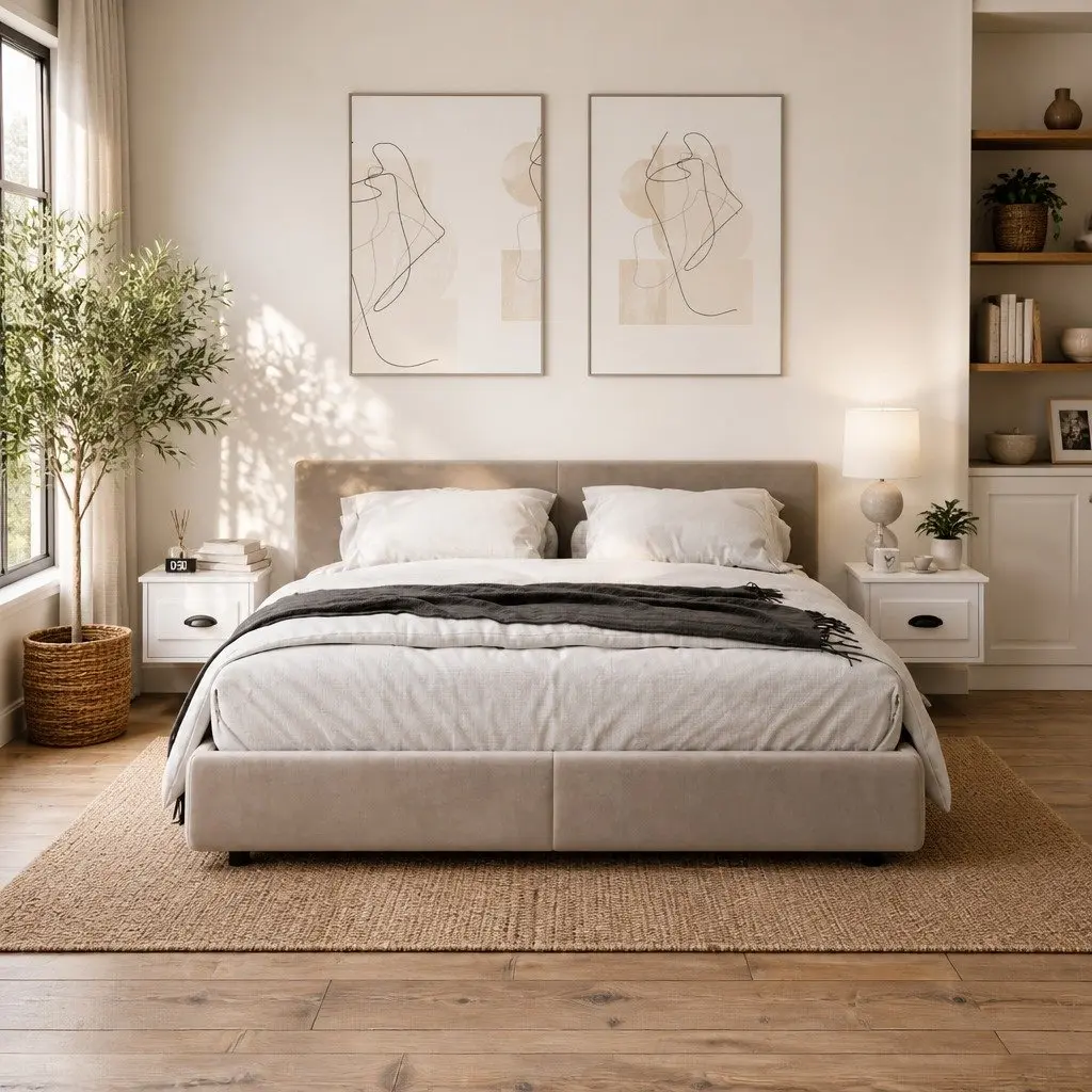 2 Piece White Floating Wall-mounted Bedside Cabinets Storage Drawers Organiser