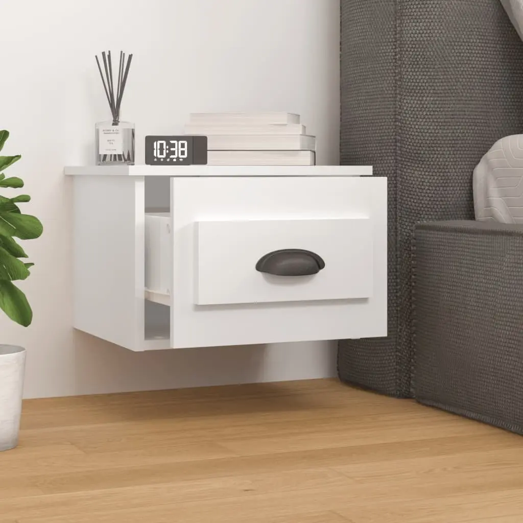 2 Piece White Floating Wall-mounted Bedside Cabinets Storage Drawers Organiser