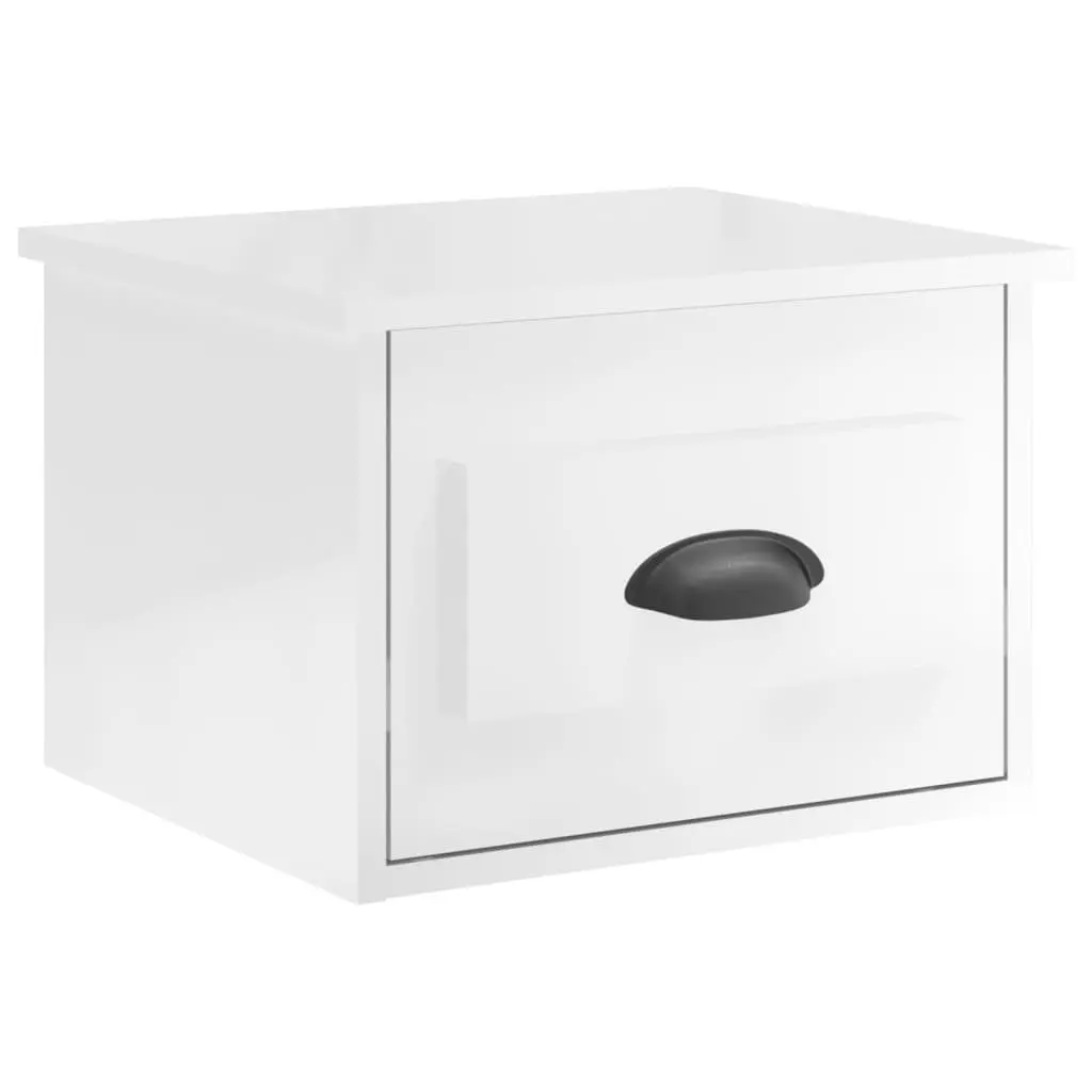 2 Piece White Floating Wall-mounted Bedside Cabinets Storage Drawers Organiser
