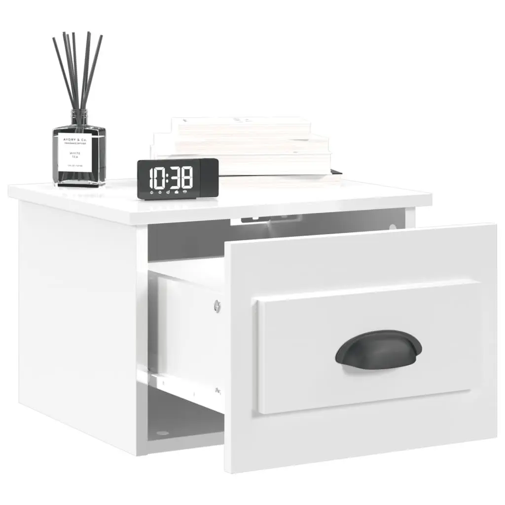 2 Piece White Floating Wall-mounted Bedside Cabinets Storage Drawers Organiser