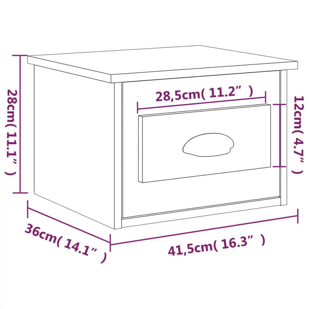 2 Piece White Floating Wall-mounted Bedside Cabinets Storage Drawers Organiser