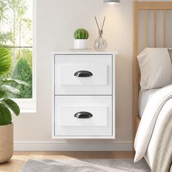 Wall-mounted Bedside Cabinet 2 Drawers Floating Storage White 41.5x36x53cm