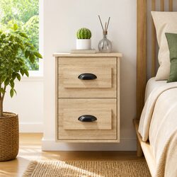 Wall-mounted Bedside Cabinet with 2 Drawers Brown Floating Storage Unit