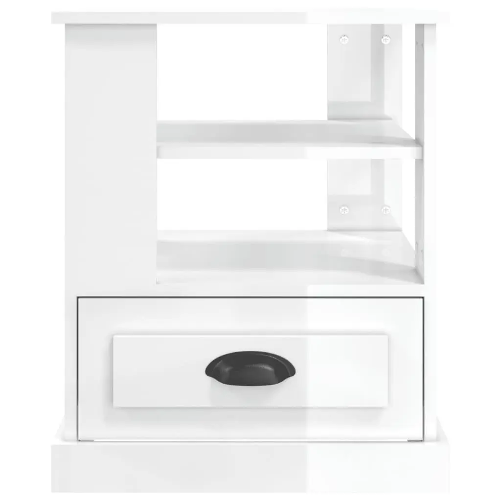 End Table High Gloss White Engineered Wood Storage Accent Side Table