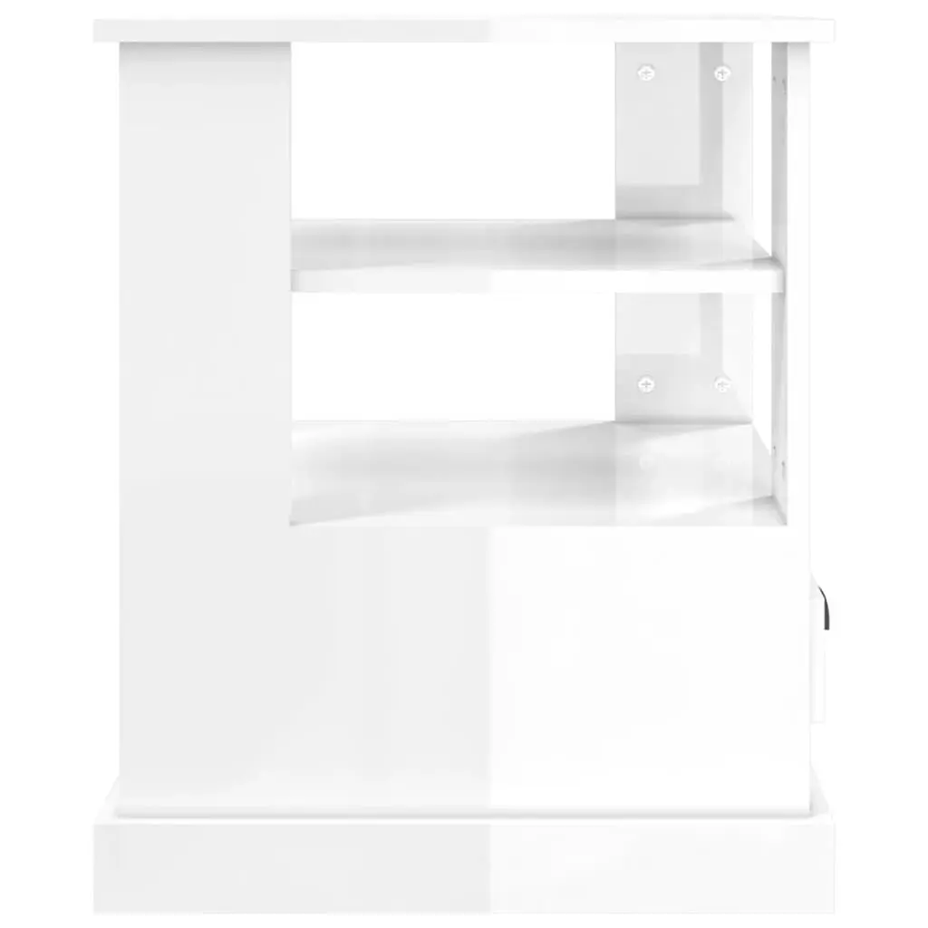 End Table High Gloss White Engineered Wood Storage Accent Side Table