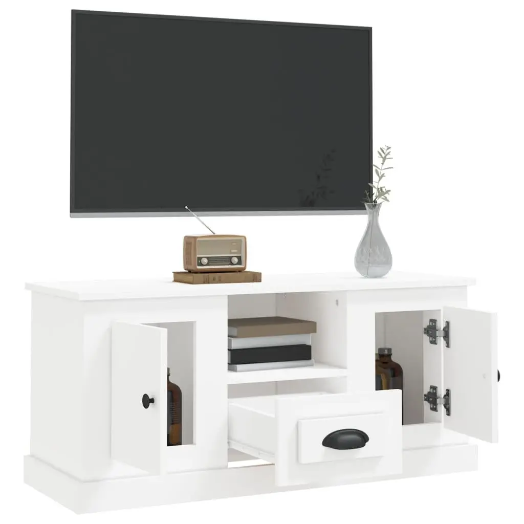 White Engineered Wood TV Stand Living Room Storage Unit with Display Surface 100x35.5x45cm